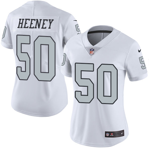 Women's Limited Ben Heeney Nike Jersey White - #50 Rush NFL Oakland Raiders